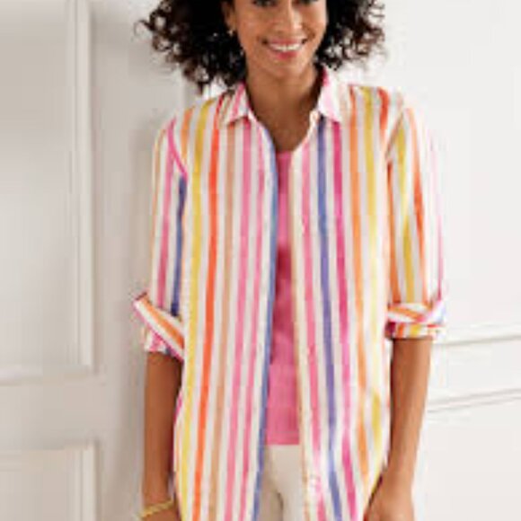 Talbots Tops - Talbots Linen Boyfriend Shirt Button Down Womens XL Multicolor Classic Blouse